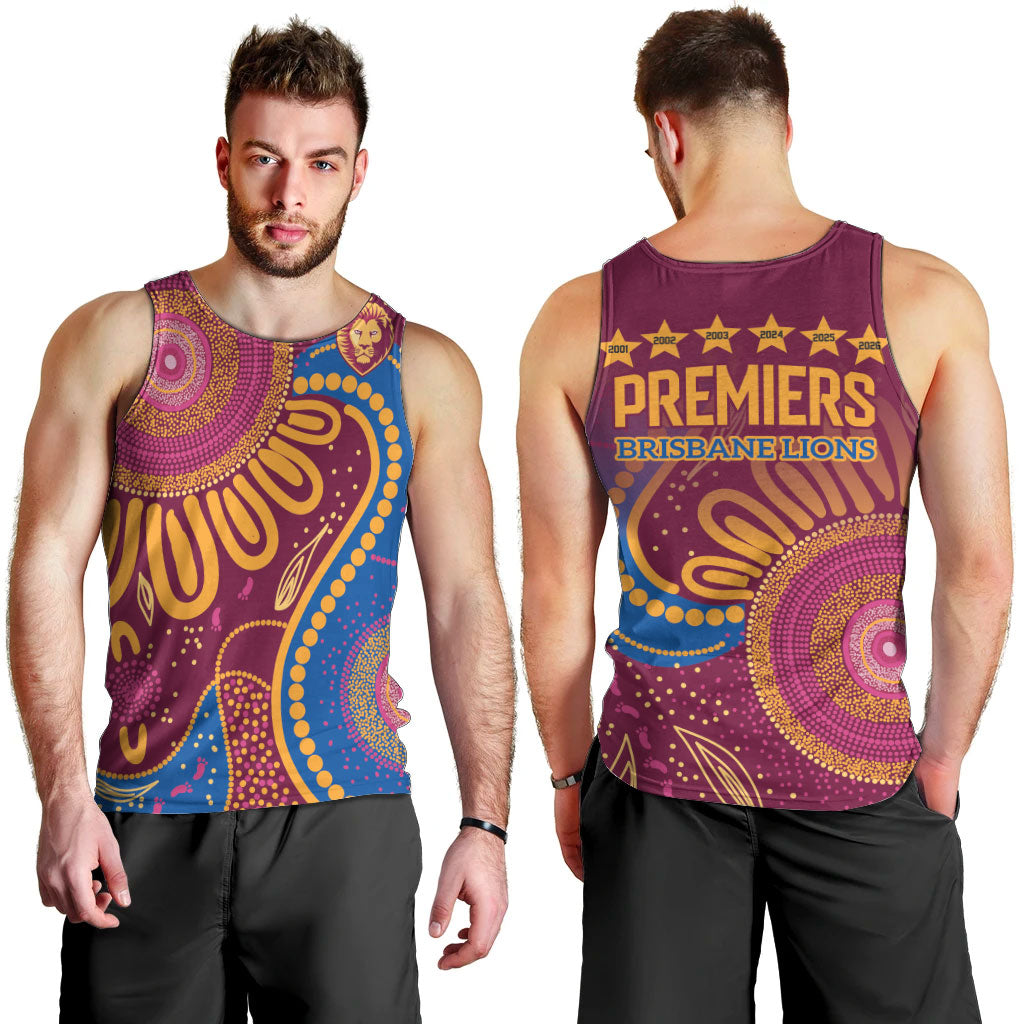Brisbane Lions Championship Legacy Men Tank Top Six Premiership Years Aboriginal Dot Art