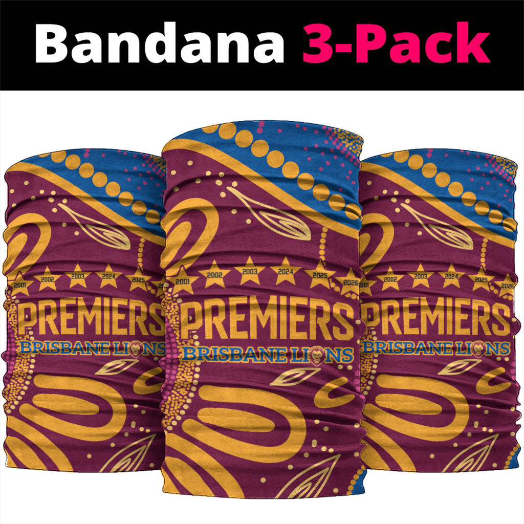 Brisbane Lions Championship Legacy Neck Gaiter Six Premiership Years Aboriginal Dot Art