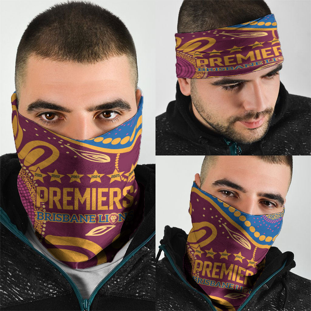 Brisbane Lions Championship Legacy Neck Gaiter Six Premiership Years Aboriginal Dot Art
