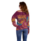 Brisbane Lions Championship Legacy Off Shoulder Sweater Six Premiership Years Aboriginal Dot Art