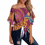 Brisbane Lions Championship Legacy Off Shoulder Wrap Waist Top Six Premiership Years Aboriginal Dot Art
