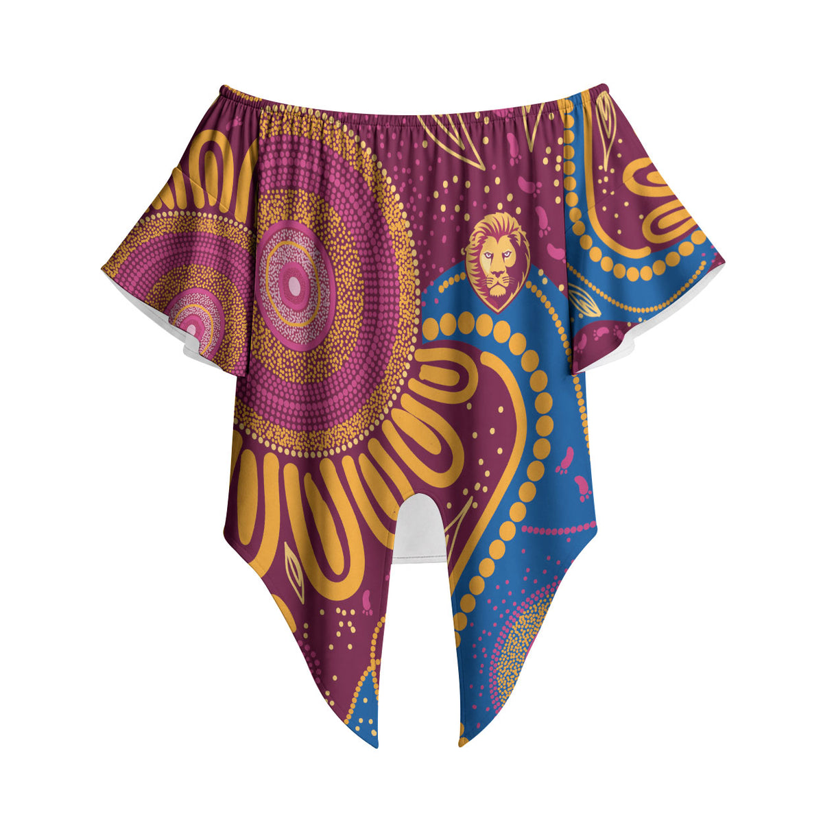 Brisbane Lions Championship Legacy Off Shoulder Wrap Waist Top Six Premiership Years Aboriginal Dot Art