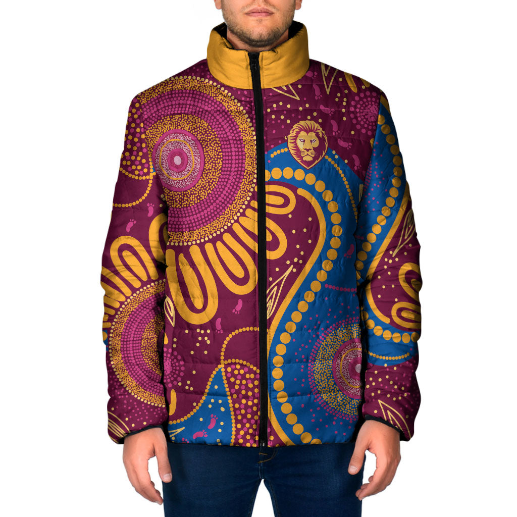 Brisbane Lions Championship Legacy Padded Jacket Six Premiership Years Aboriginal Dot Art
