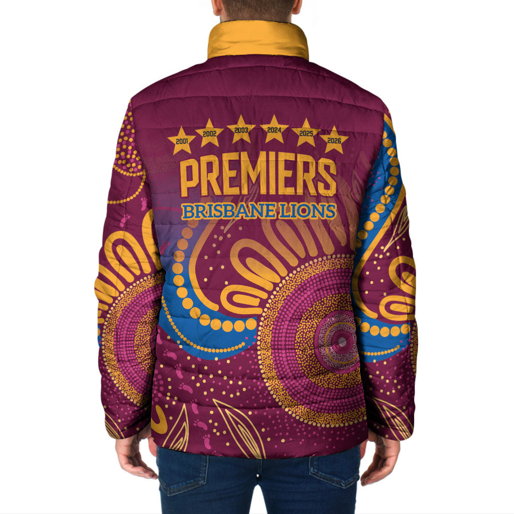 Brisbane Lions Championship Legacy Padded Jacket Six Premiership Years Aboriginal Dot Art