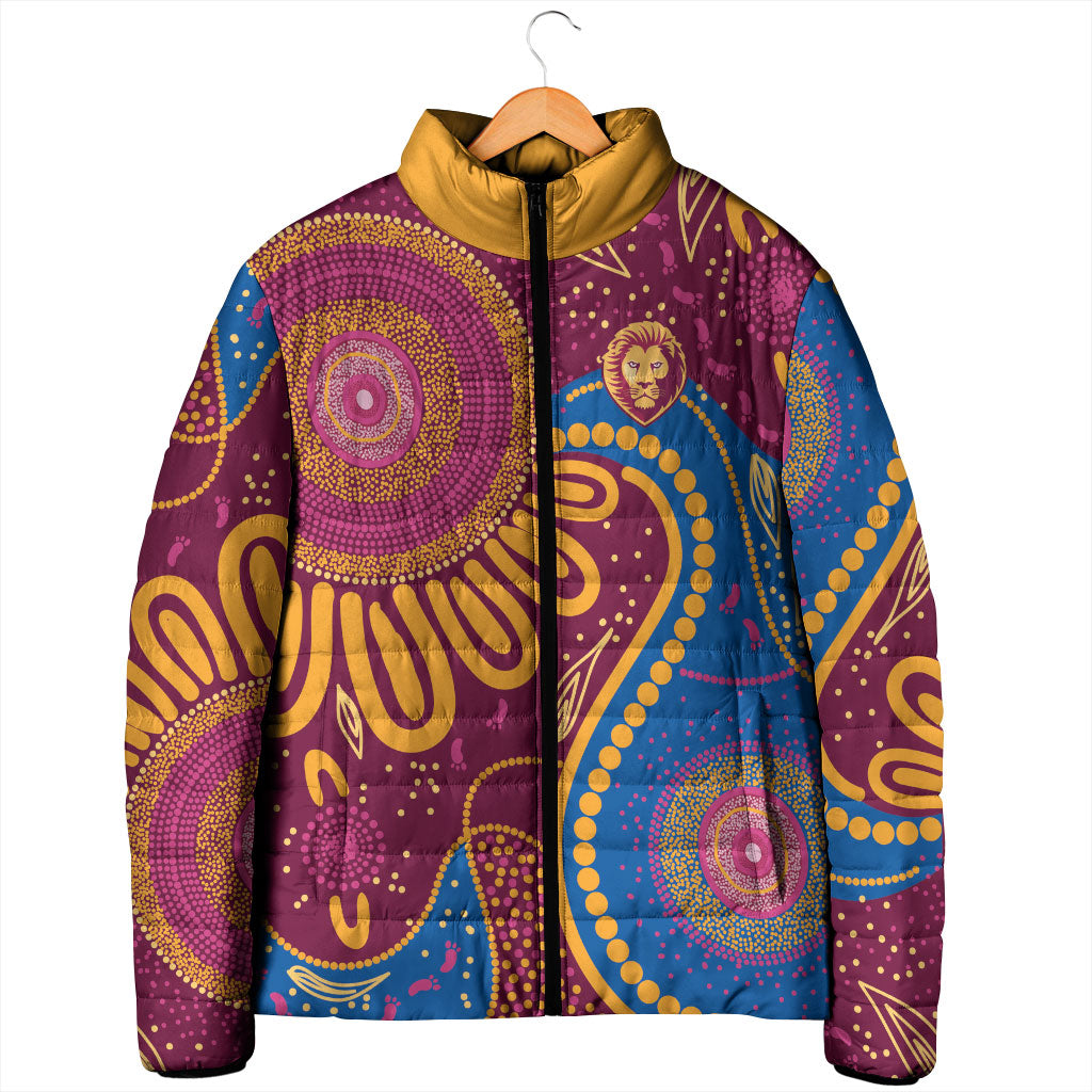 Brisbane Lions Championship Legacy Padded Jacket Six Premiership Years Aboriginal Dot Art