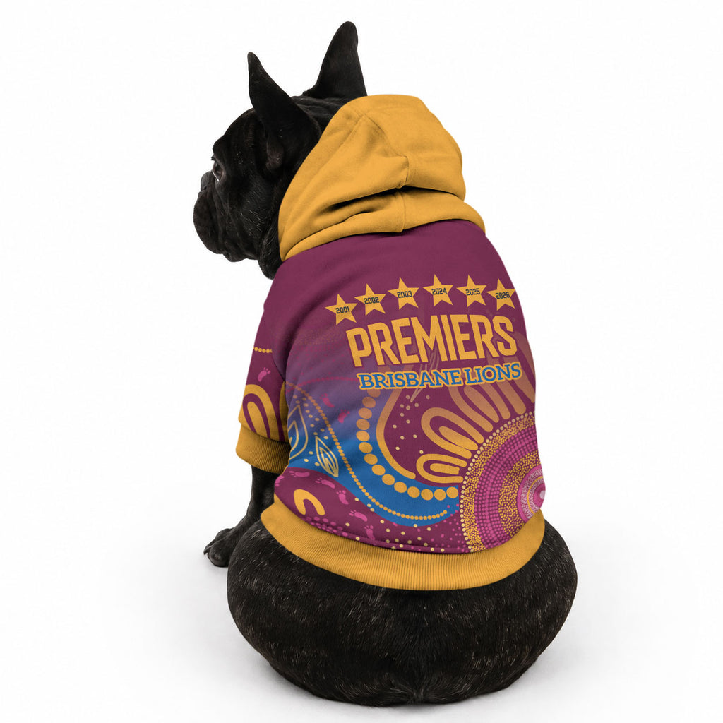 Brisbane Lions Championship Legacy Pet Hoodie Six Premiership Years Aboriginal Dot Art