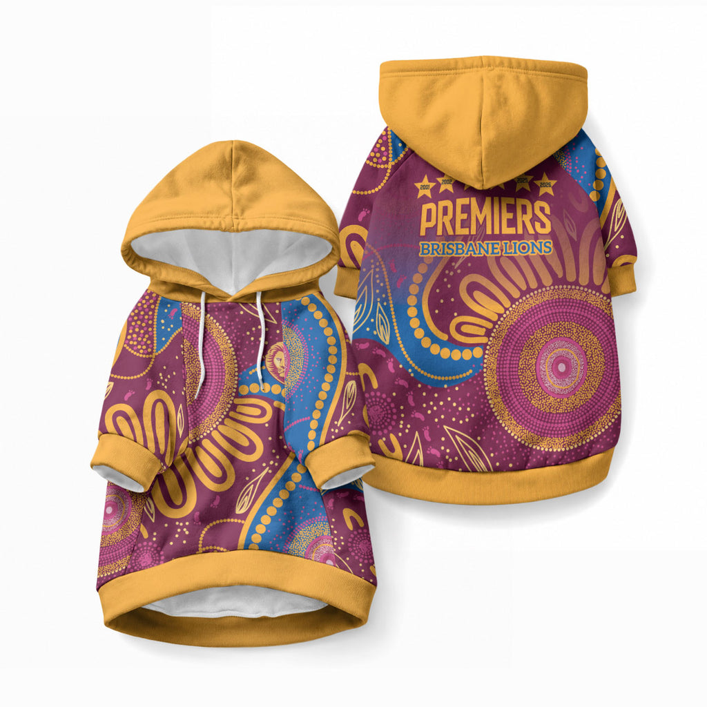 Brisbane Lions Championship Legacy Pet Hoodie Six Premiership Years Aboriginal Dot Art