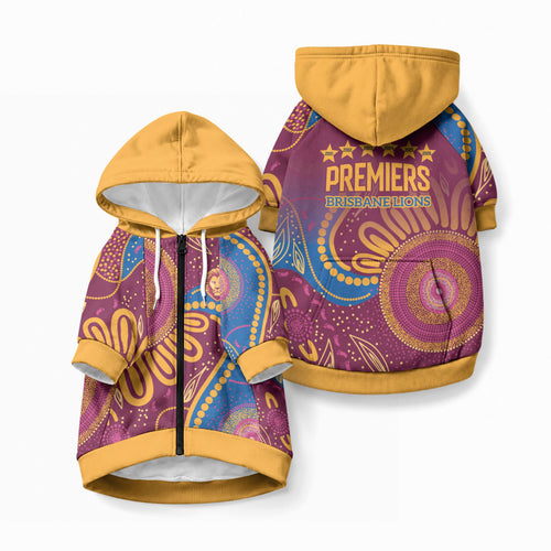 Brisbane Lions Championship Legacy Pet Hoodie Six Premiership Years Aboriginal Dot Art