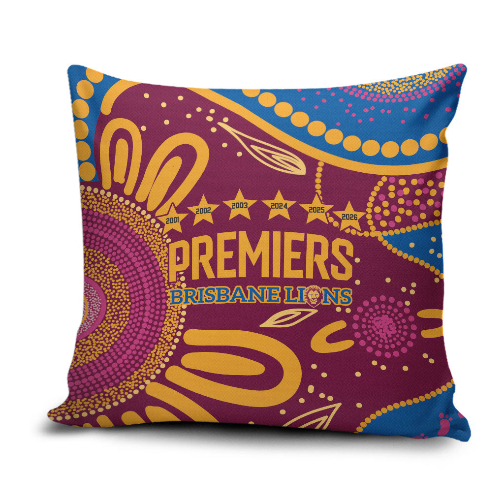 Brisbane Lions Championship Legacy Pillow Cover Six Premiership Years Aboriginal Dot Art
