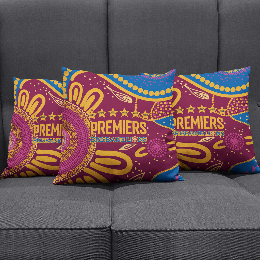 Brisbane Lions Championship Legacy Pillow Cover Six Premiership Years Aboriginal Dot Art