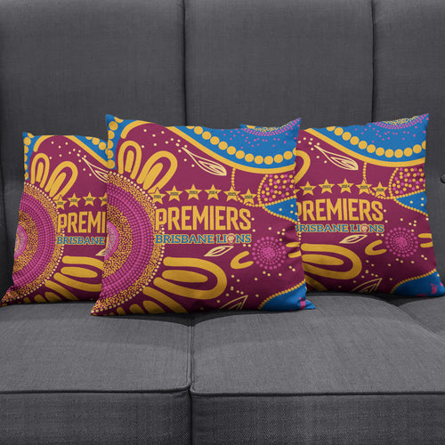 Brisbane Lions Championship Legacy Pillow Cover Six Premiership Years Aboriginal Dot Art