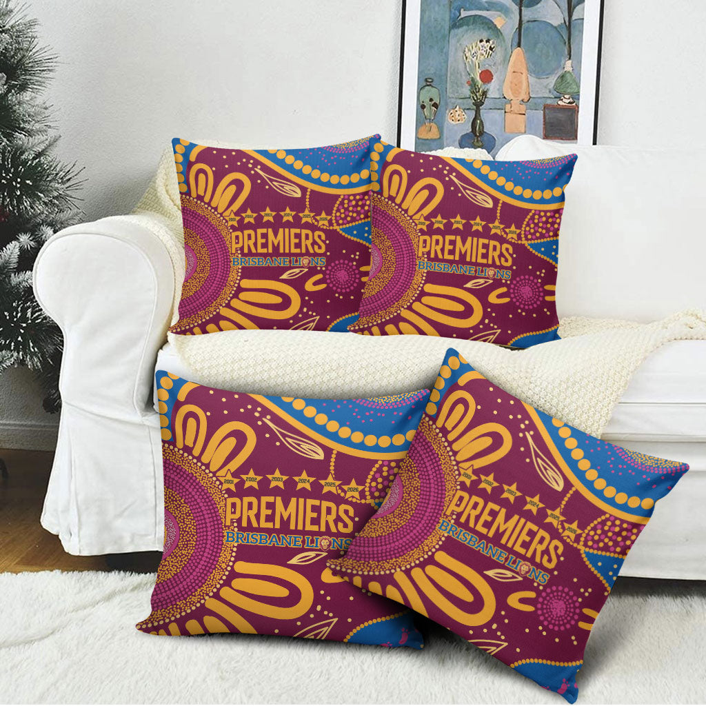 Brisbane Lions Championship Legacy Pillow Cover Six Premiership Years Aboriginal Dot Art