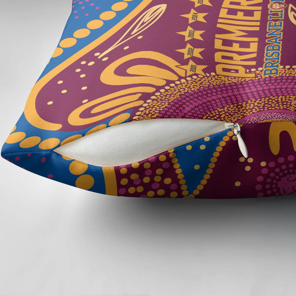 Brisbane Lions Championship Legacy Pillow Cover Six Premiership Years Aboriginal Dot Art