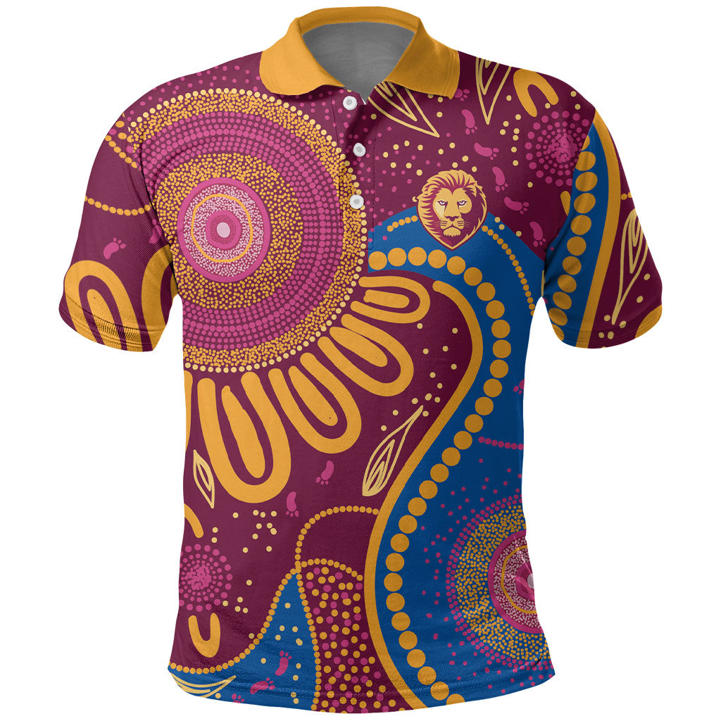 Brisbane Lions Championship Legacy Polo Shirt Six Premiership Years Aboriginal Dot Art