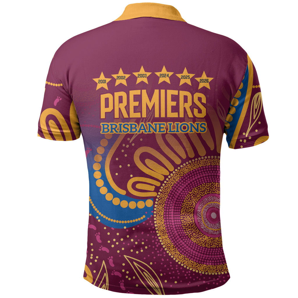 Brisbane Lions Championship Legacy Polo Shirt Six Premiership Years Aboriginal Dot Art