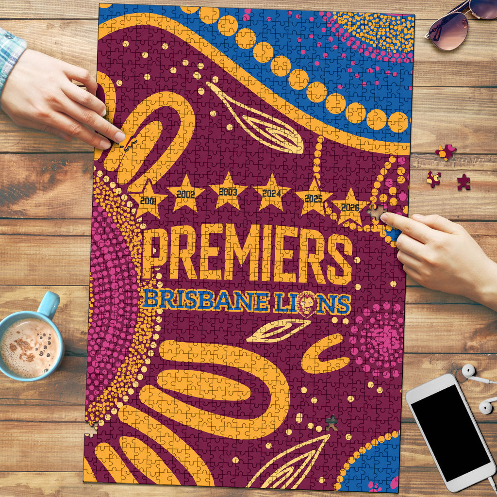 Brisbane Lions Championship Legacy Puzzle Six Premiership Years Aboriginal Dot Art