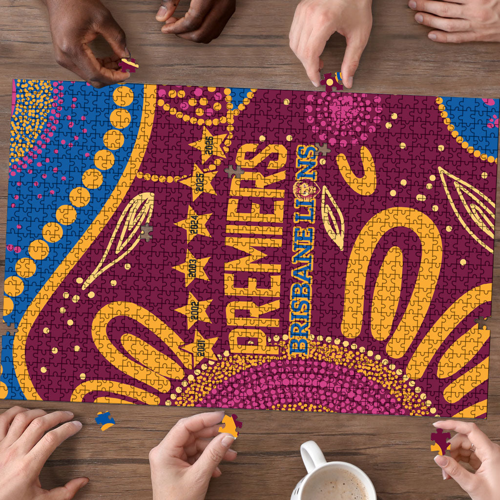 Brisbane Lions Championship Legacy Puzzle Six Premiership Years Aboriginal Dot Art