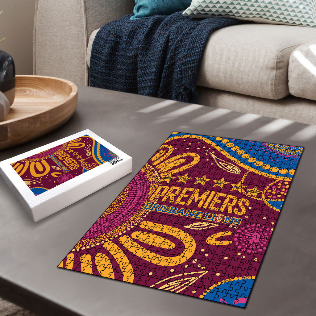 Brisbane Lions Championship Legacy Puzzle Six Premiership Years Aboriginal Dot Art