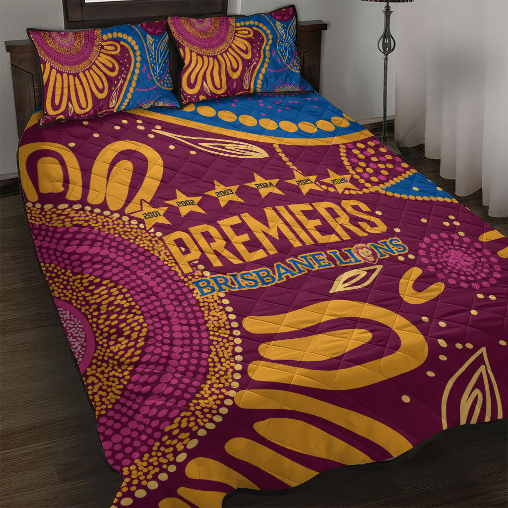 Brisbane Lions Championship Legacy Quilt Bed Set Six Premiership Years Aboriginal Dot Art