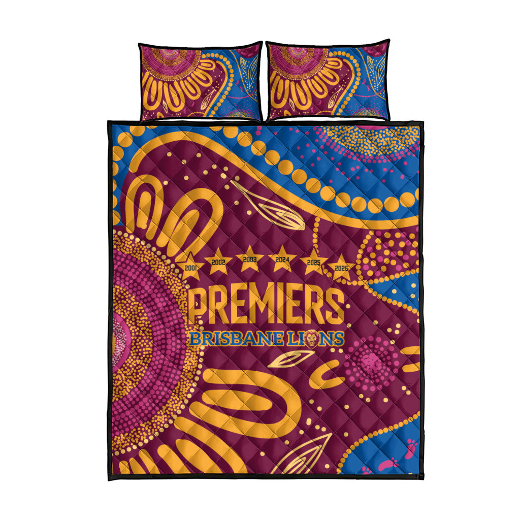 Brisbane Lions Championship Legacy Quilt Bed Set Six Premiership Years Aboriginal Dot Art