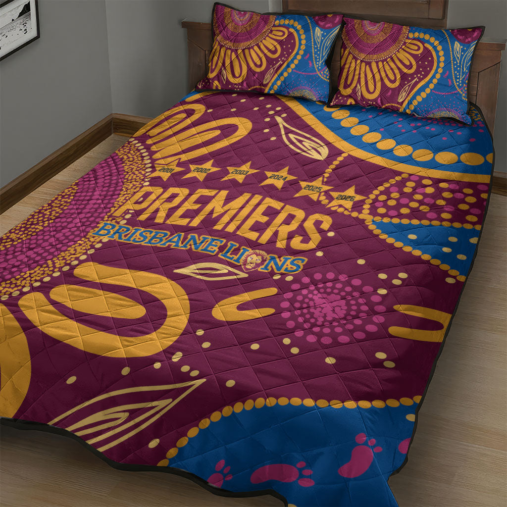 Brisbane Lions Championship Legacy Quilt Bed Set Six Premiership Years Aboriginal Dot Art