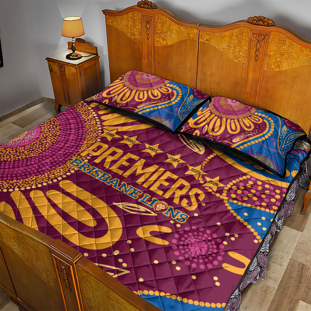 Brisbane Lions Championship Legacy Quilt Bed Set Six Premiership Years Aboriginal Dot Art