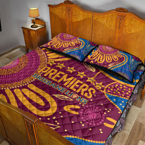 Brisbane Lions Championship Legacy Quilt Bed Set Six Premiership Years Aboriginal Dot Art