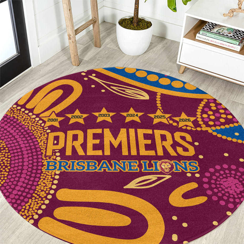 Brisbane Lions Championship Legacy Round Carpet Six Premiership Years Aboriginal Dot Art