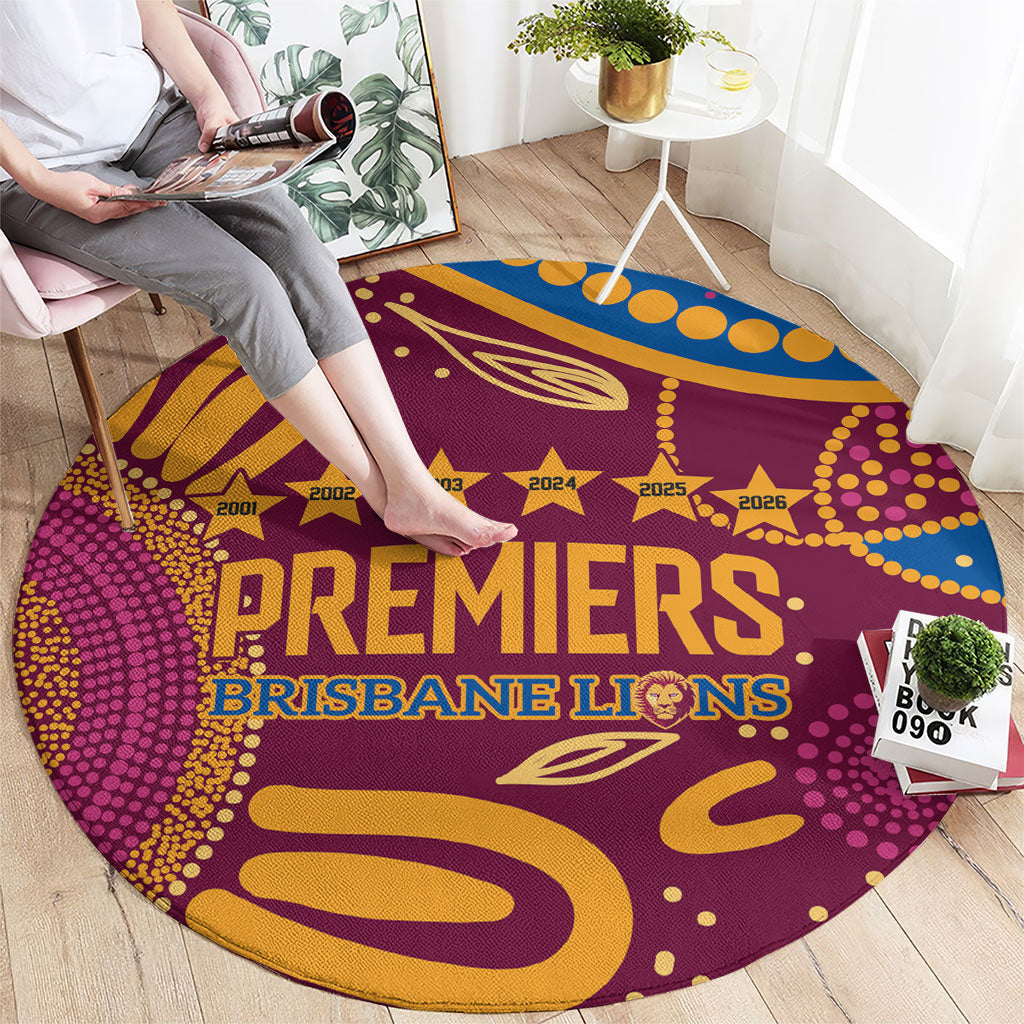 Brisbane Lions Championship Legacy Round Carpet Six Premiership Years Aboriginal Dot Art