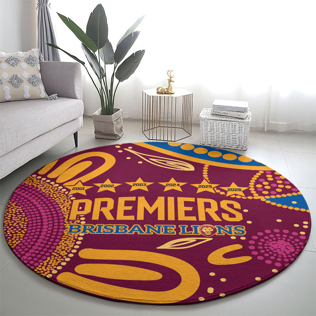 Brisbane Lions Championship Legacy Round Carpet Six Premiership Years Aboriginal Dot Art