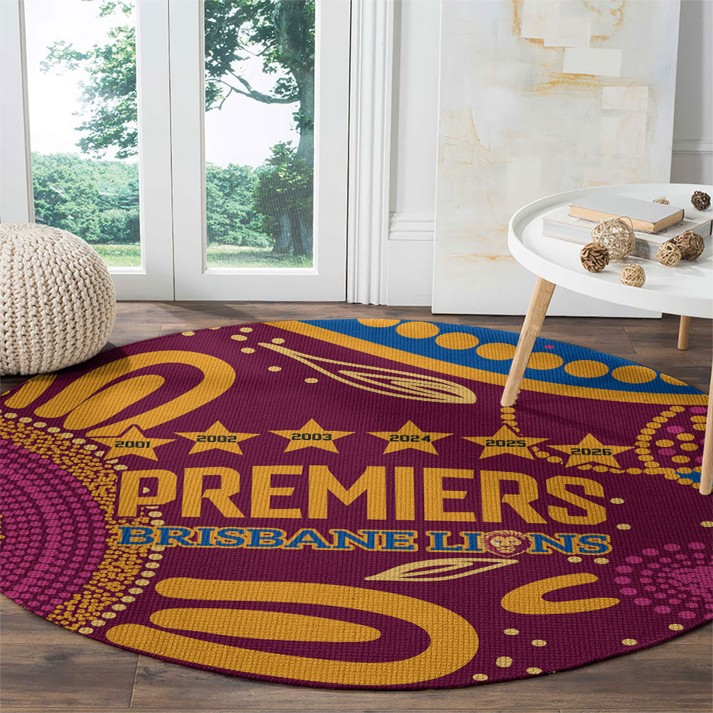 Brisbane Lions Championship Legacy Round Carpet Six Premiership Years Aboriginal Dot Art