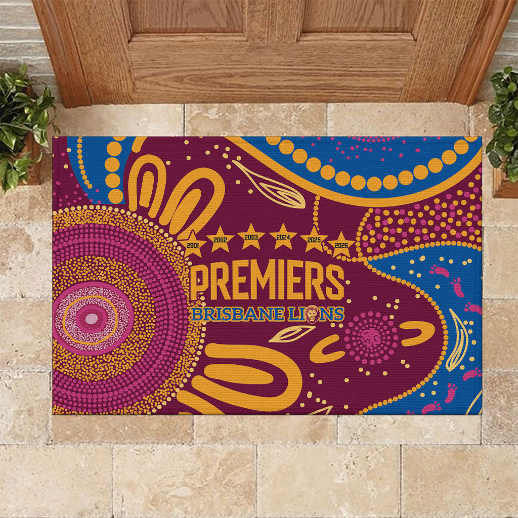 Brisbane Lions Championship Legacy Rubber Doormat Six Premiership Years Aboriginal Dot Art