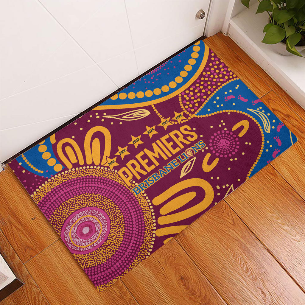 Brisbane Lions Championship Legacy Rubber Doormat Six Premiership Years Aboriginal Dot Art