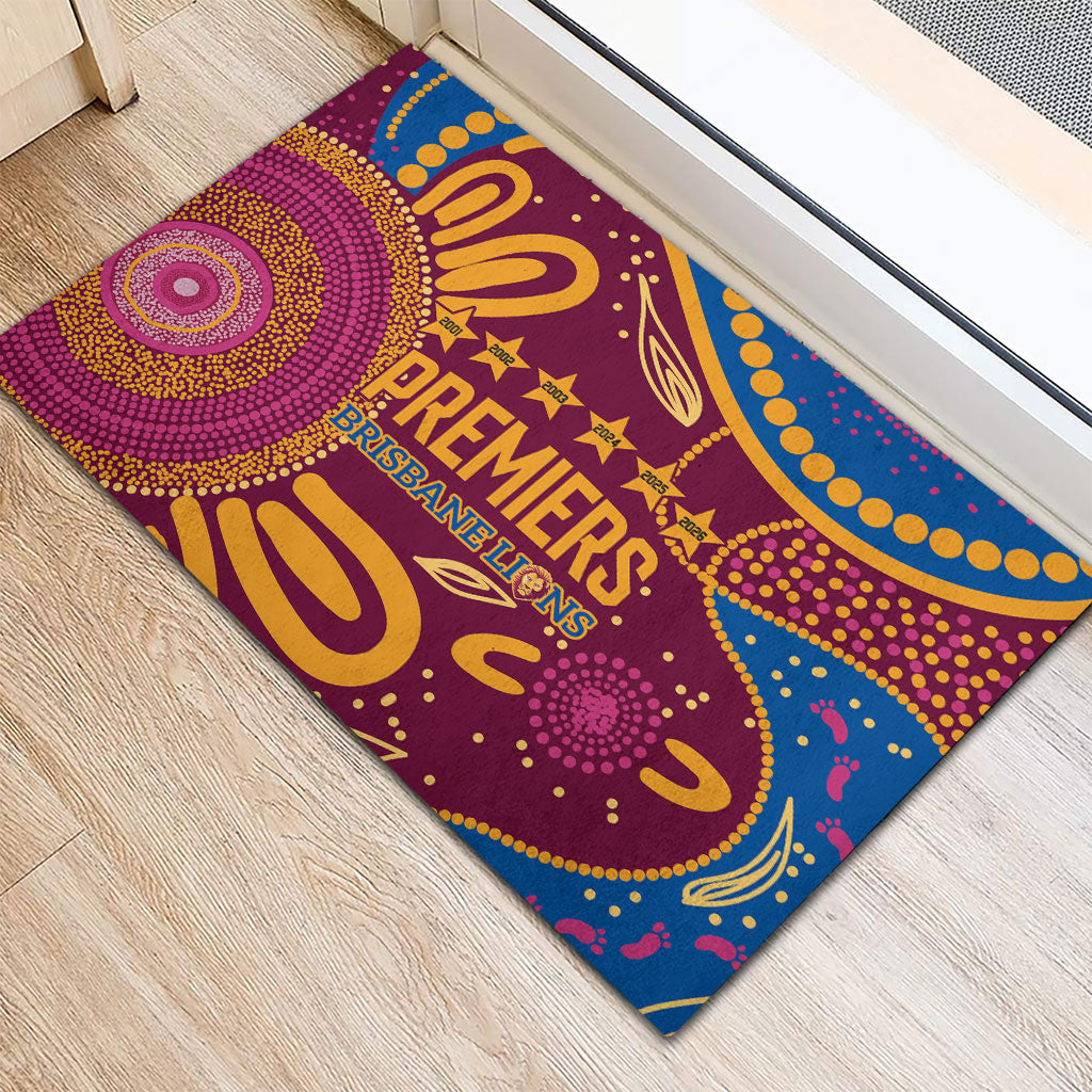 Brisbane Lions Championship Legacy Rubber Doormat Six Premiership Years Aboriginal Dot Art