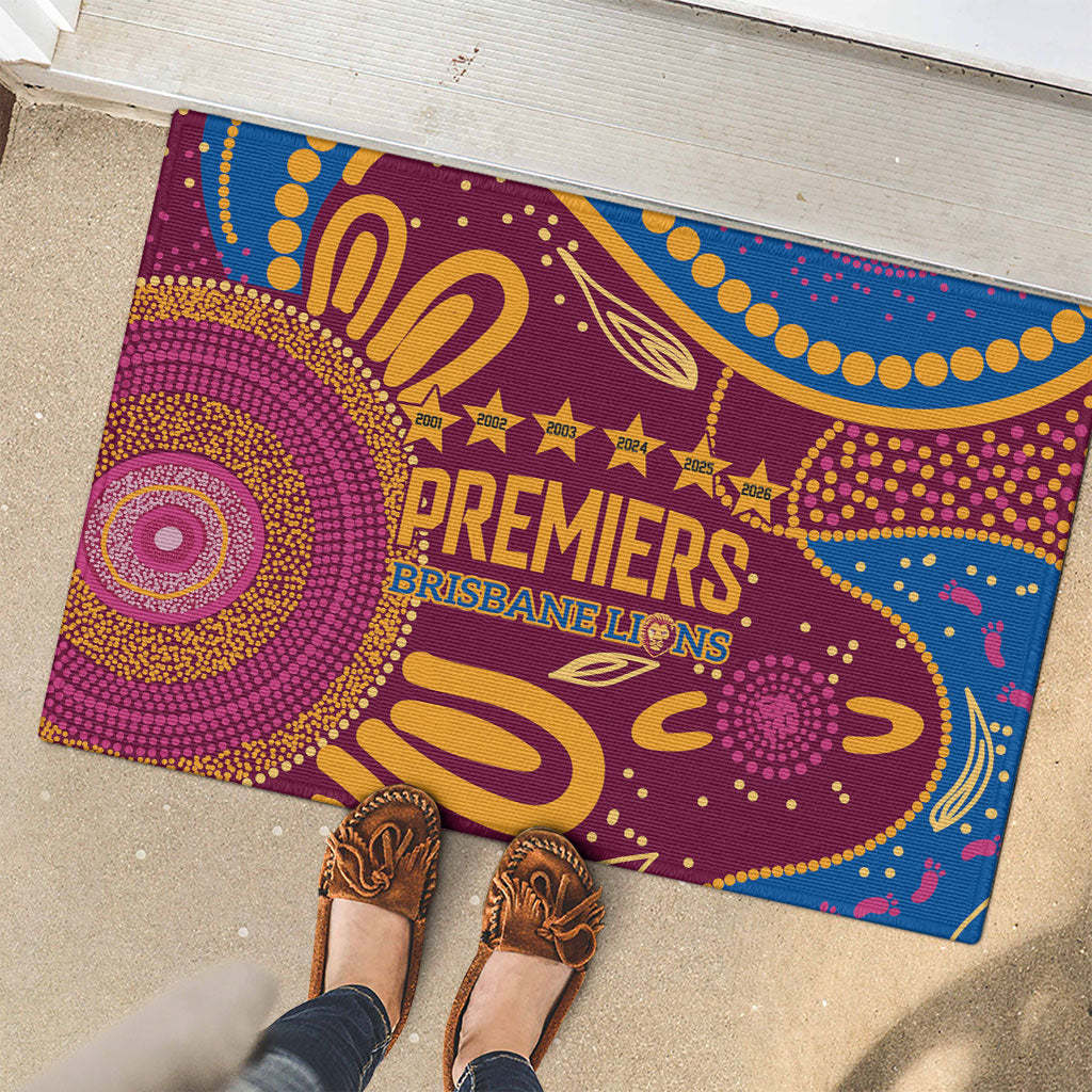 Brisbane Lions Championship Legacy Rubber Doormat Six Premiership Years Aboriginal Dot Art