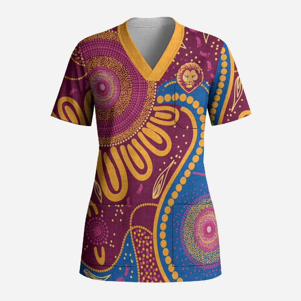 Brisbane Lions Championship Legacy Scrub Top Six Premiership Years Aboriginal Dot Art