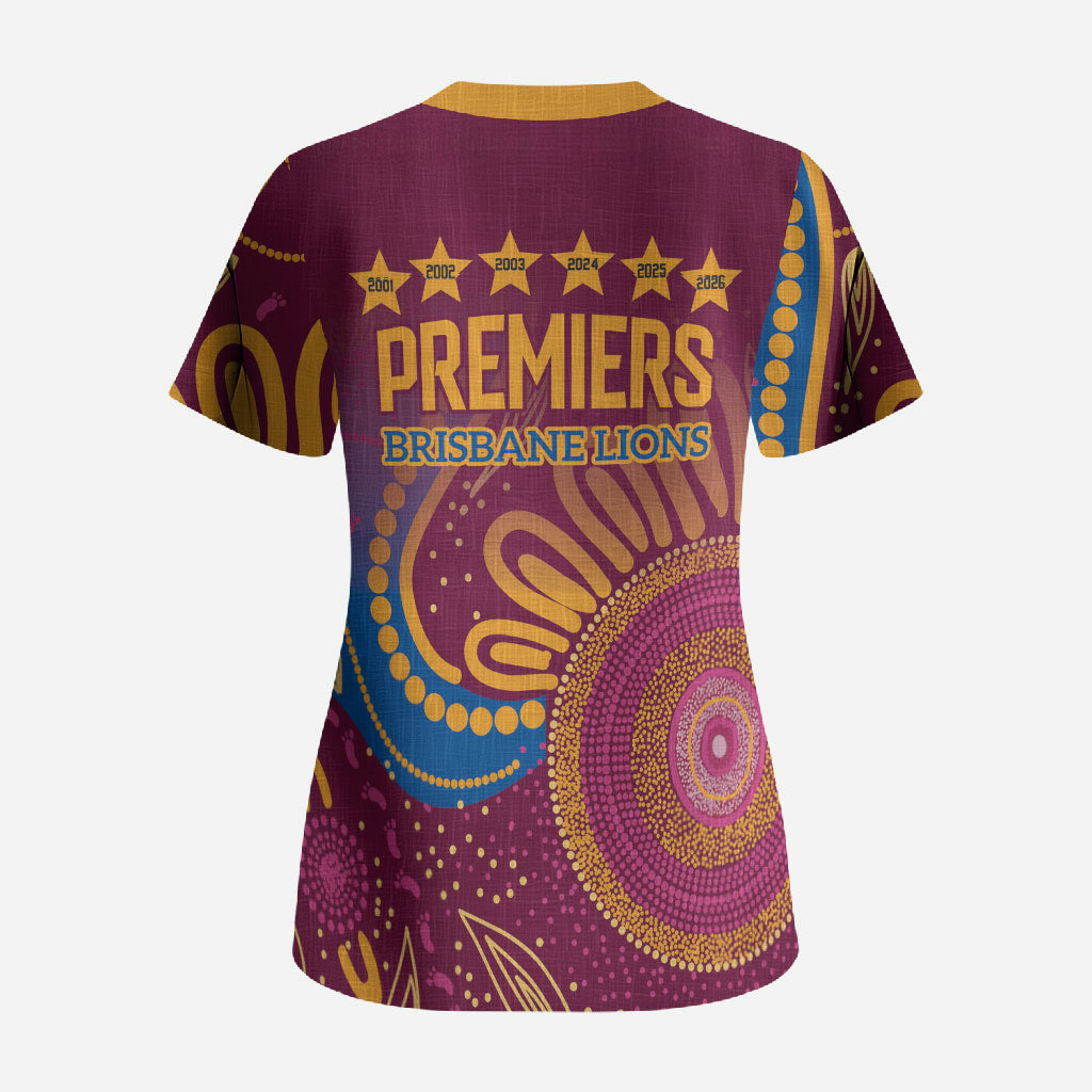 Brisbane Lions Championship Legacy Scrub Top Six Premiership Years Aboriginal Dot Art