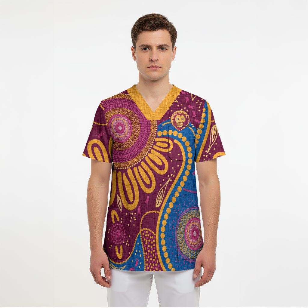 Brisbane Lions Championship Legacy Scrub Top Six Premiership Years Aboriginal Dot Art
