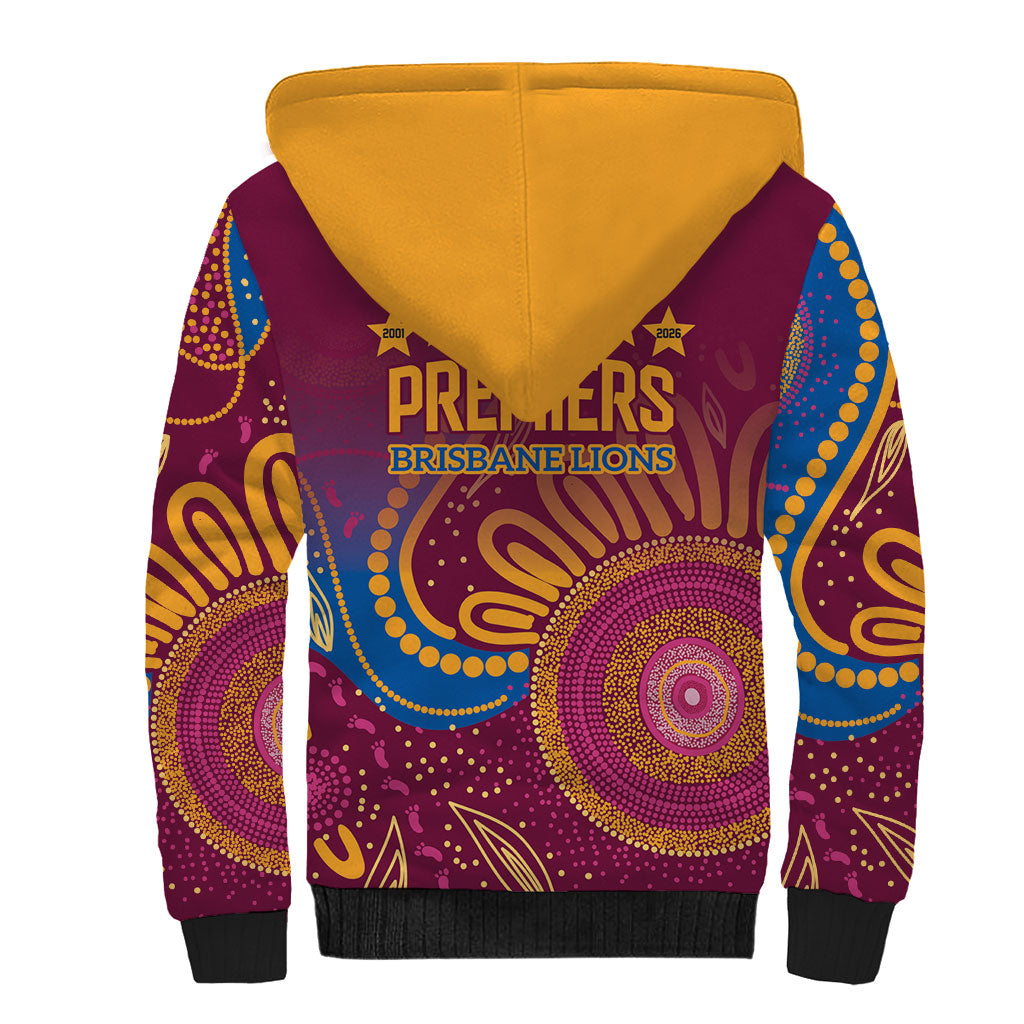 Brisbane Lions Championship Legacy Sherpa Hoodie Six Premiership Years Aboriginal Dot Art