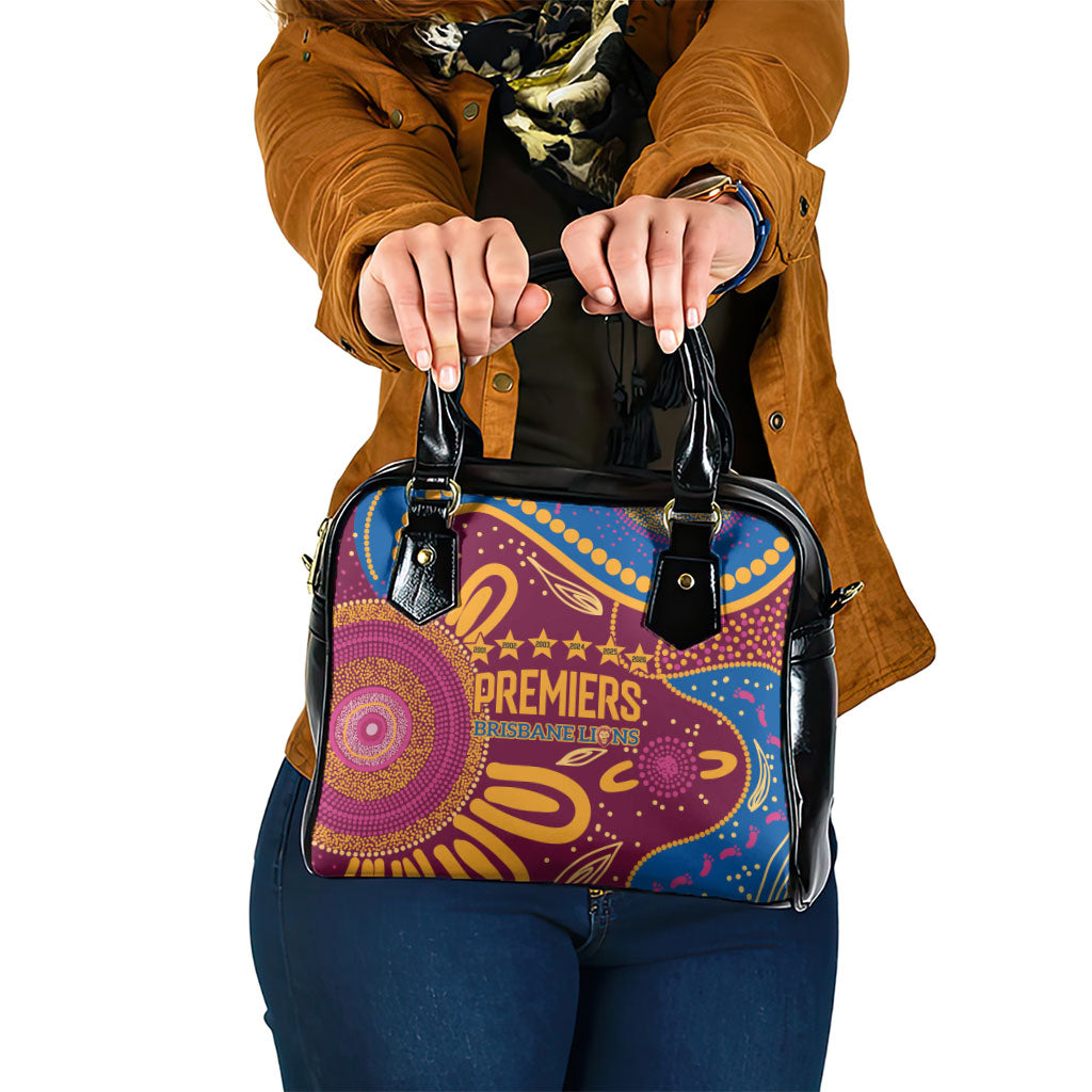 Brisbane Lions Championship Legacy Shoulder Handbag Six Premiership Years Aboriginal Dot Art