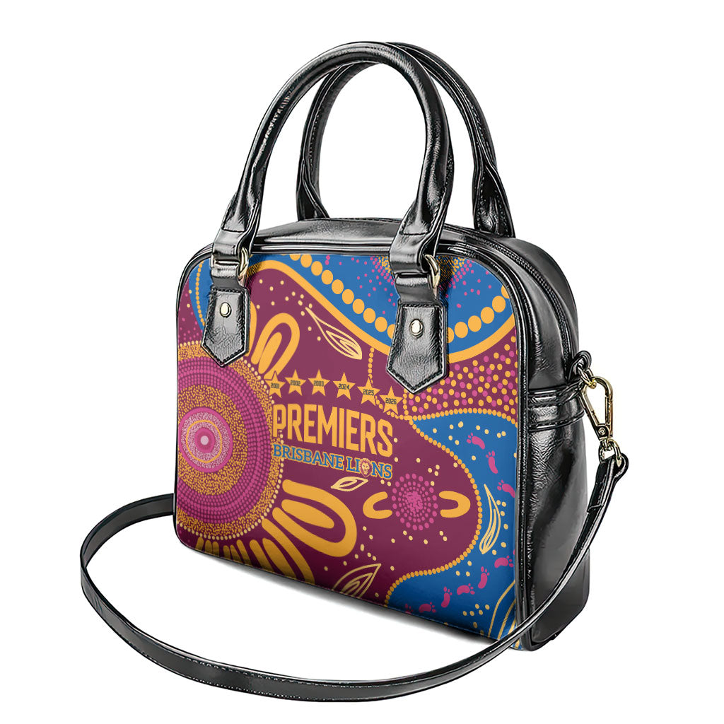Brisbane Lions Championship Legacy Shoulder Handbag Six Premiership Years Aboriginal Dot Art