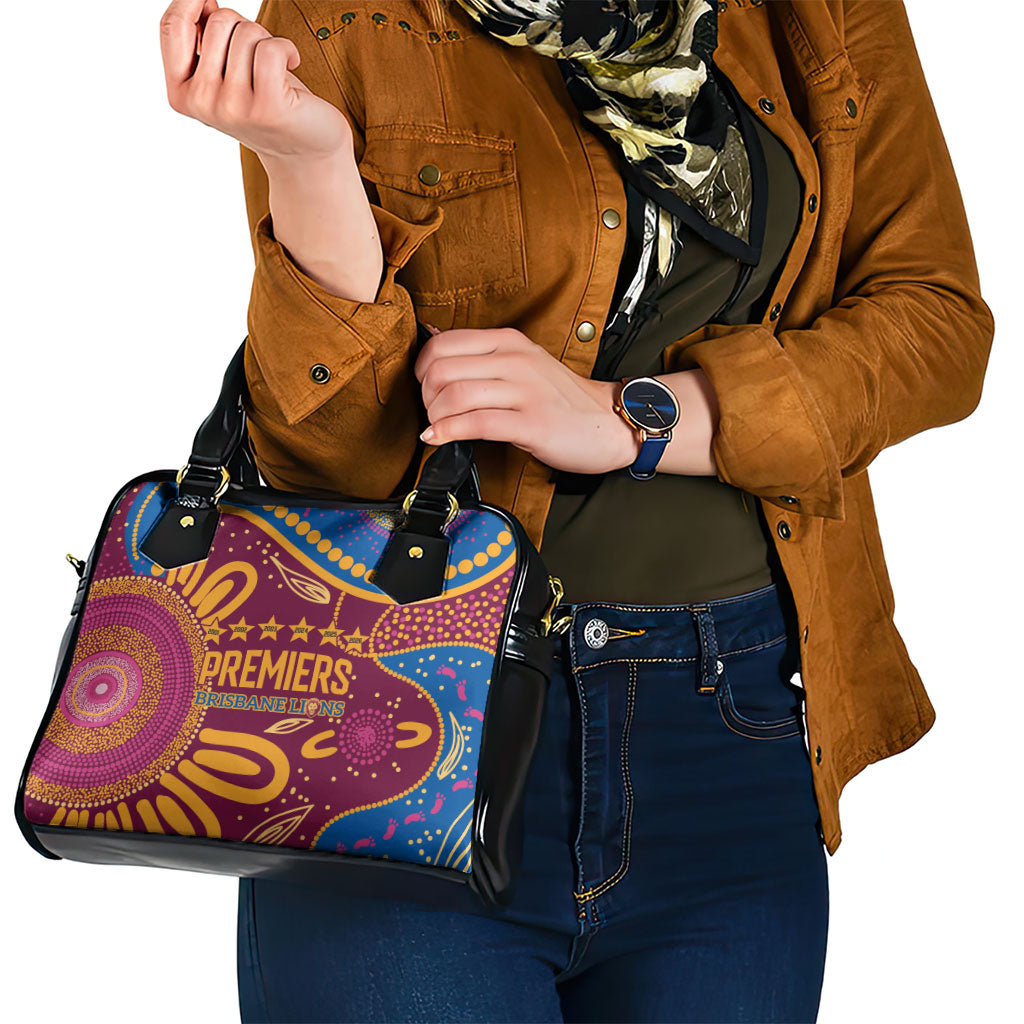 Brisbane Lions Championship Legacy Shoulder Handbag Six Premiership Years Aboriginal Dot Art