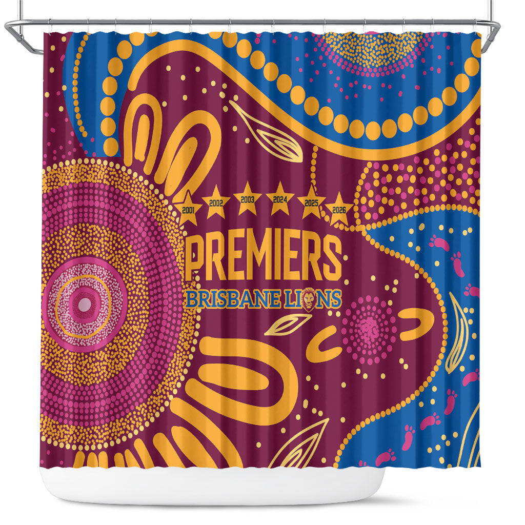 Brisbane Lions Championship Legacy Shower Curtain Six Premiership Years Aboriginal Dot Art
