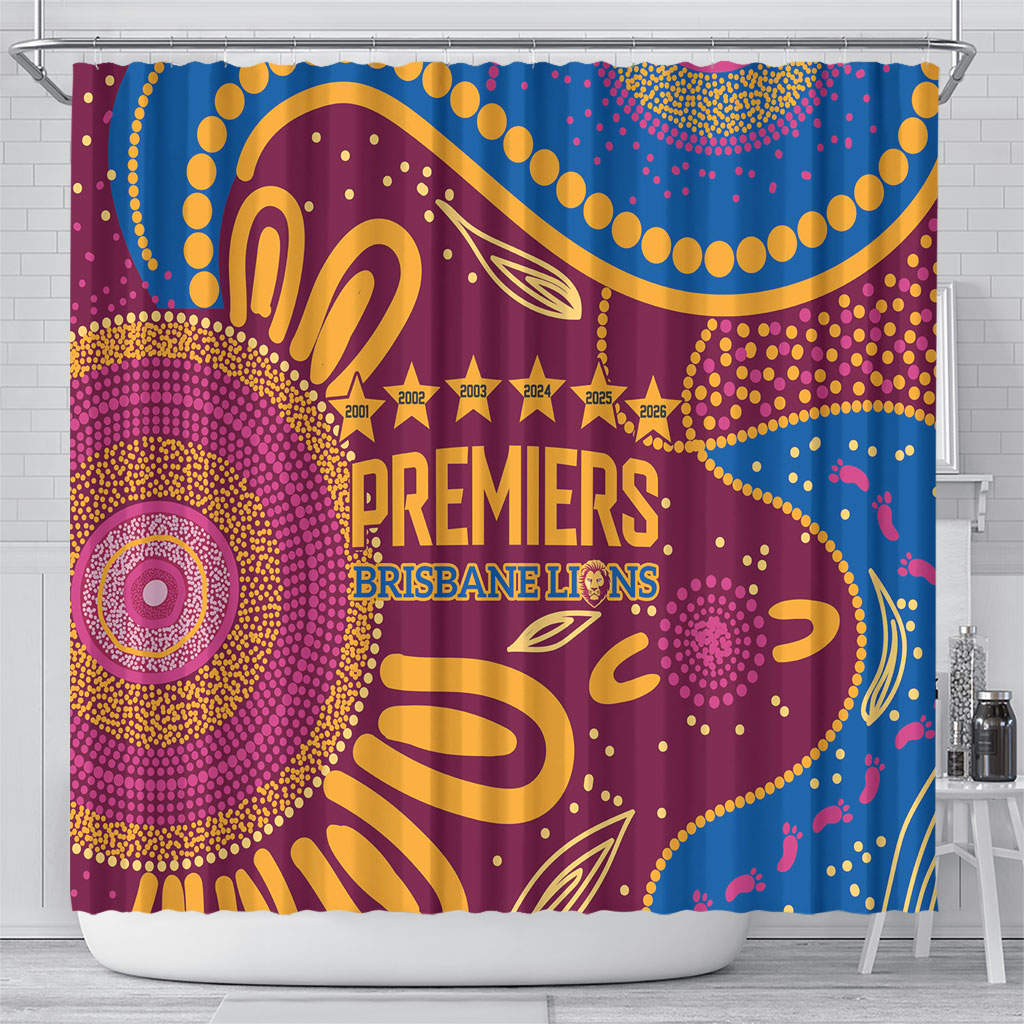 Brisbane Lions Championship Legacy Shower Curtain Six Premiership Years Aboriginal Dot Art