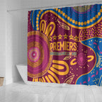Brisbane Lions Championship Legacy Shower Curtain Six Premiership Years Aboriginal Dot Art