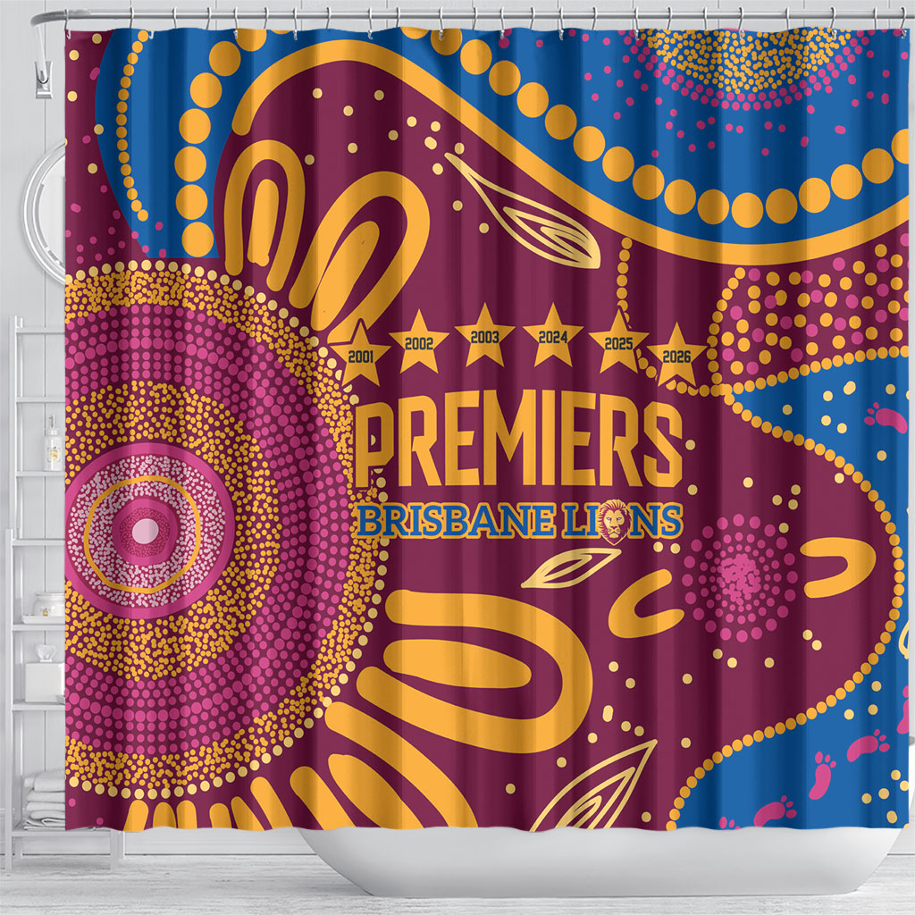 Brisbane Lions Championship Legacy Shower Curtain Six Premiership Years Aboriginal Dot Art