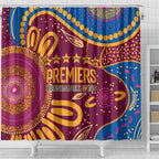 Brisbane Lions Championship Legacy Shower Curtain Six Premiership Years Aboriginal Dot Art