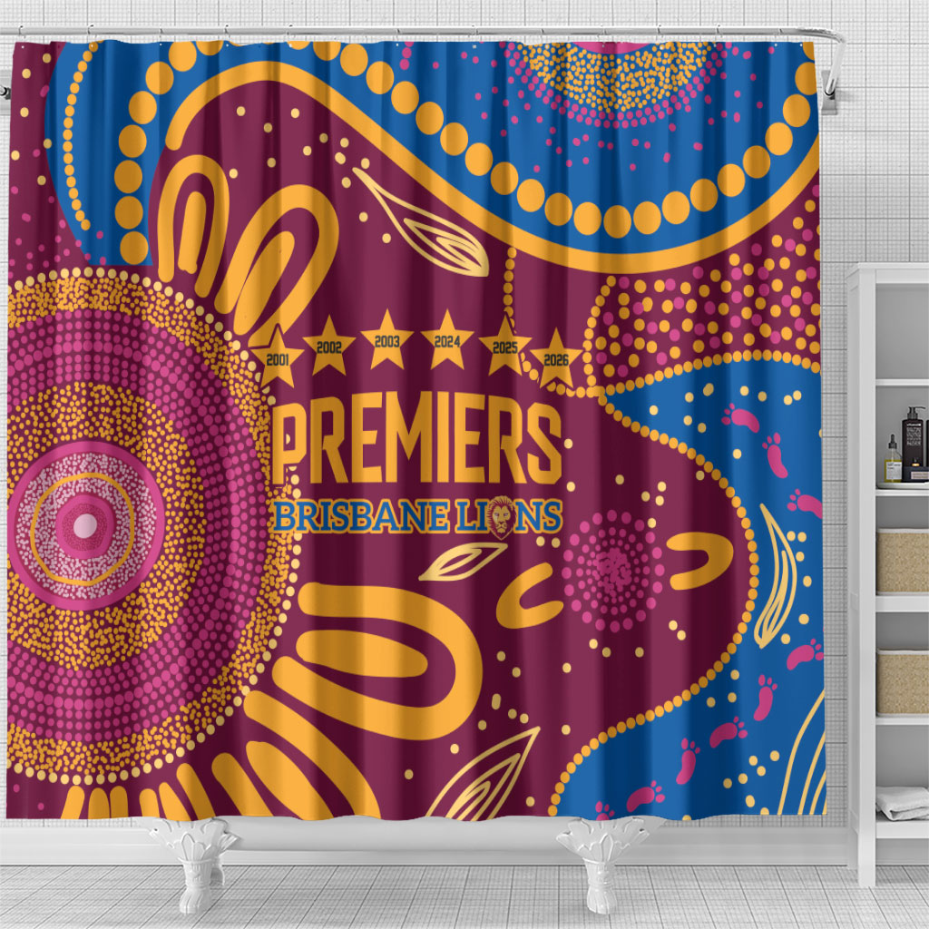 Brisbane Lions Championship Legacy Shower Curtain Six Premiership Years Aboriginal Dot Art
