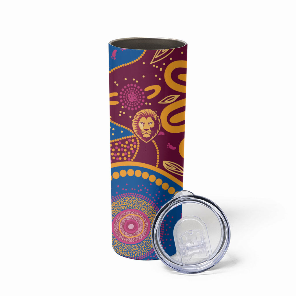 Brisbane Lions Championship Legacy Skinny Tumbler Six Premiership Years Aboriginal Dot Art
