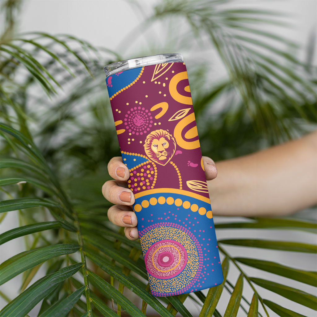 Brisbane Lions Championship Legacy Skinny Tumbler Six Premiership Years Aboriginal Dot Art